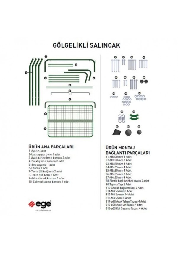 bahçe tipi gölgelikli salıncak